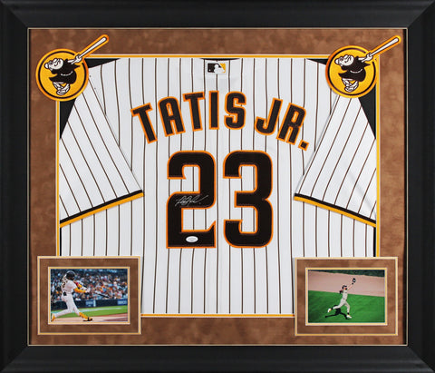 Padres Fernando Tatis Jr. Signed White Pinstriped Nike Framed Jersey JSA