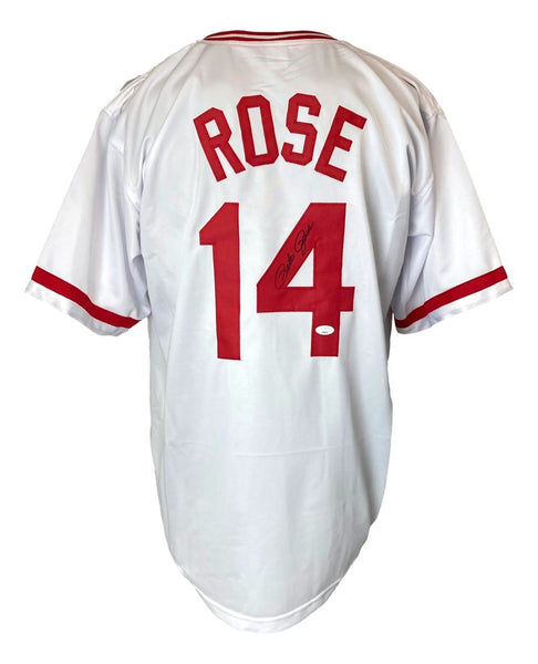 Pete Rose Cincinnati Signed In Black White Baseball Jersey JSA
