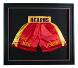 Thomas Hitman Hearns Signed Framed Custom Red/Gold Boxing Trunks JSA ITP