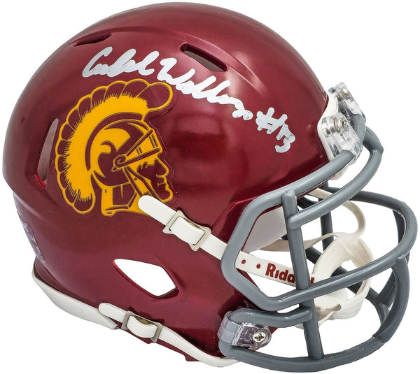 CALEB WILLIAMS AUTOGRAPHED SIGNED USC RED SPEED MINI HELMET FANATICS HOLO 212677