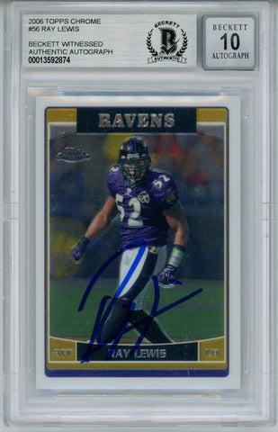 Ray Lewis Autographed 2006 Topps Chrome #56 Trading Card Beckett 10 Slab 35232