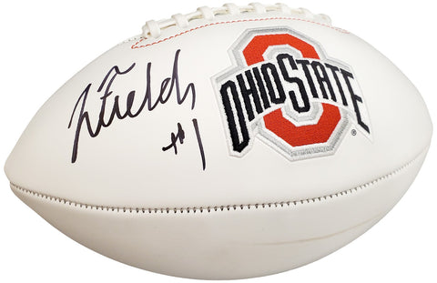 Justin Fields Autographed Signed Ohio State Buckeyes White Logo Football Beckett