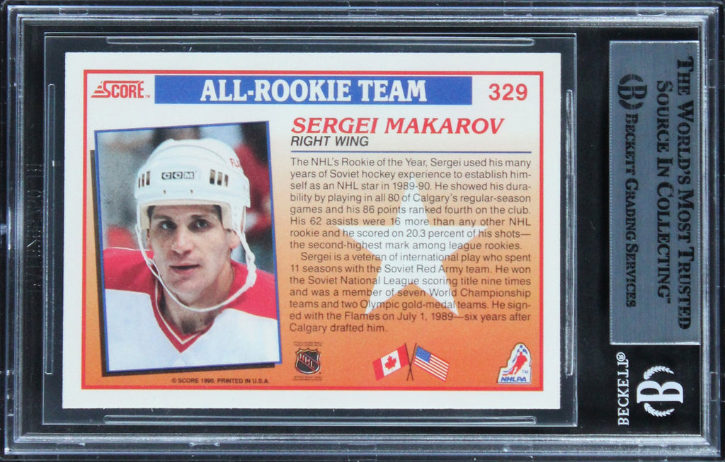 Flames Sergei Makarov Authentic Signed 1990 Score #329 Card BAS Slabbe ...