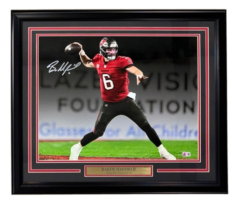 Baker Mayfield Signed Framed 16x20 Buccaneers Spotlight Red Jersey Photo BAS