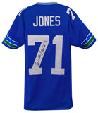 Walter Jones Signed Blue Throwback Custom Football Jersey w/NFL 100 - (SS COA)