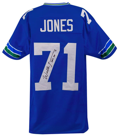 Walter Jones Signed Blue Throwback Custom Football Jersey w/NFL 100 - (SS COA)