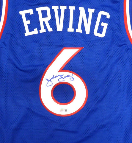 Philadelphia 76ers Julius Erving Autographed Blue Jersey Beckett BAS QR #BR49885