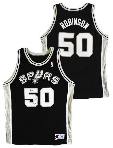 Spurs David Robinson "2 Cor 5:7" Signed Black Champion Jersey BAS #BU55005