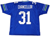 SEAHAWKS KAM CHANCELLOR AUTOGRAPHED SIGNED BLUE THROWBACK JERSEY MCS HOLO 220829