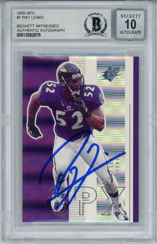 Ray Lewis Autographed 2005 SPX #7 Trading Card Beckett 10 Slab 35250