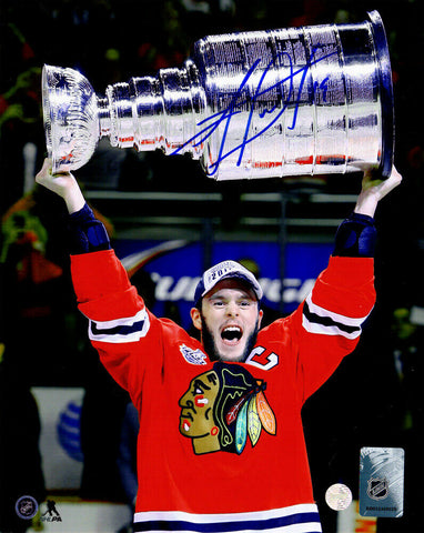 JONATHAN TOEWS Signed Blackhawks 2015 Stanley Cup Trophy 8x10 Photo - FRAMEWORTH