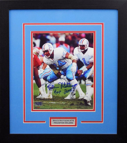BRUCE MATTHEWS AUTOGRAPHED HOUSTON OILERS 8x10 FRAMED PHOTO W/ HOF 2007