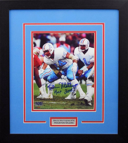 BRUCE MATTHEWS AUTOGRAPHED HOUSTON OILERS 8x10 FRAMED PHOTO W/ HOF 2007