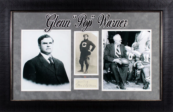 Glenn "Pop" Warner Signed & Framed 2x4 Cut Signature Auto 10! BAS #AA03704