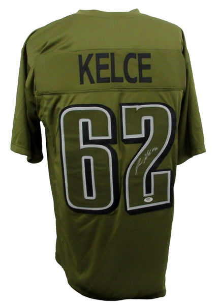 Jason Kelce Autographed Army Green Custom Football Jersey Eagles PSA/DNA 208043