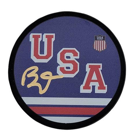 Brady Tkachuk Autographed USA 2026 Olympic Hockey Gold Medal Blue Puck JSA