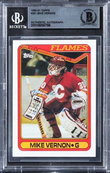 Flames Mike Vernon Authentic Signed 1990 Topps #351 Card BAS Slabbed