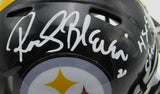 Rocky Bleier Signed/Inscr Black Mini Helmet Steelers Beckett Witness 200072