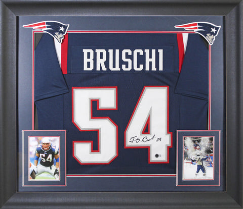 Tedy Bruschi Authentic Signed Navy Blue Pro Style Framed Jersey BAS Witnessed