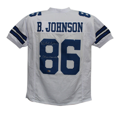 Butch Johnson Autographed/Signed Pro Style White XL Jersey SB Champs BAS 33983