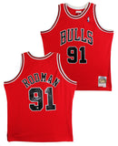 Bulls Dennis Rodman Signed Red Mitchell & Ness HWC Swingman Jersey BAS Witnessed