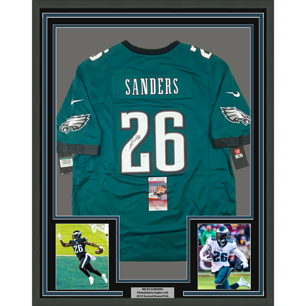 Framed Autographed/Signed Miles Sanders 33x42 Eagles Authentic Jersey JSA COA