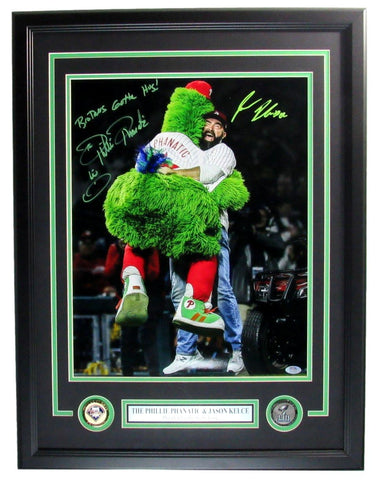 Jason Kelce/Phillies Phanatic Dual-Signed/Insc 16x20 Photo Framed PSA/DNA 211026