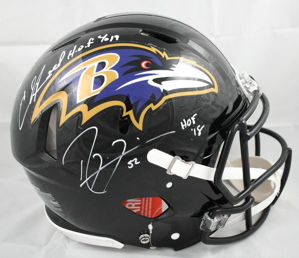Ray Lewis Ed Reed Signed Baltimore Ravens F/S Speed Auth Helmet HOF Beckett W