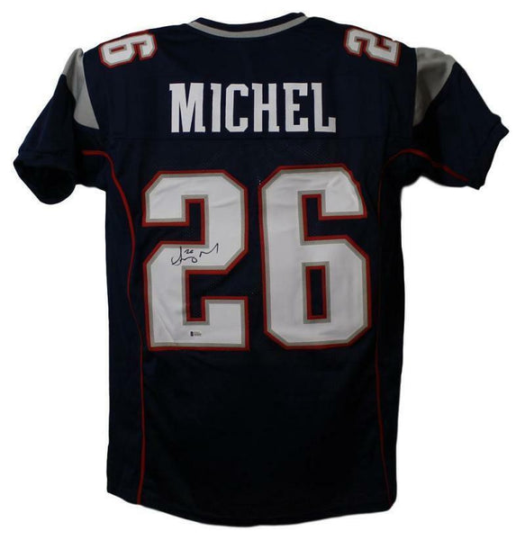 Sony Michel Autographed/Signed Pro Style Blue XL Jersey BAS 22630