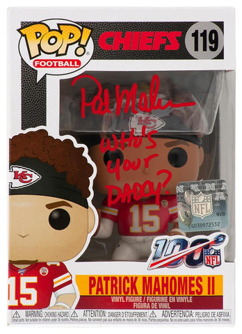 Pat (Patrick) Mahomes Sr. Signed Chiefs NFL Funko Pop Doll #119 w/INSC -(SS COA)