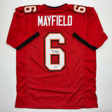 Autographed/Signed Baker Mayfield Tampa Bay Red Football Jersey Beckett BAS COA