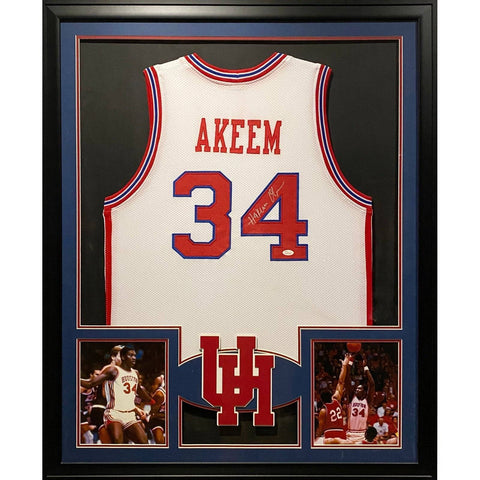 Hakeem Olajuwon Autographed Framed U of Houston Akeem Rockets Jersey
