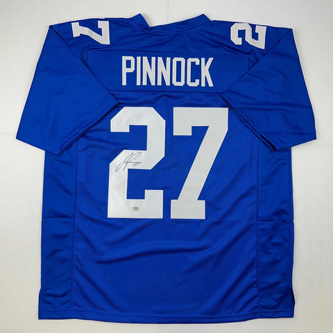 Autographed/Signed Jason Pinnock New York Blue Football Jersey PSA/DNA COA