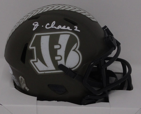 Bengals JA'MARR CHASE Signed Riddell SALUTE SERVICE Speed Mini Helmet AUTO - PSA