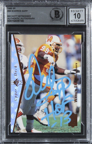Buccaneers Warren Sapp "HOF 13" Signed 1995 SP #99 Rookie Card Auto 10! BAS Slab
