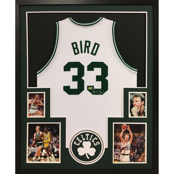 Larry Bird Autographed Signed Framed Boston Celtics Jersey BECKETT BAS