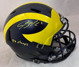BLAKE CORUM SIGNED MICHIGAN "23 CHAMPS" F/S SPEED REPLICA HELMET BECKETT QR COA