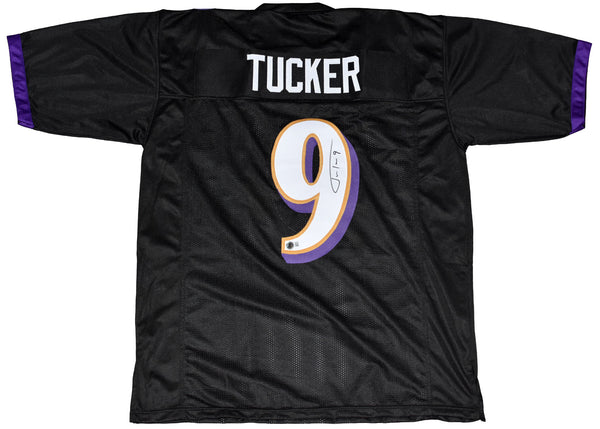 JUSTIN TUCKER AUTOGRAPHED BALTIMORE RAVENS #9 BLACK JERSEY BECKETT