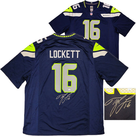SEAHAWKS TYLER LOCKETT AUTOGRAPHED BLUE NIKE ON FIELD JERSEY SIZE XXL MCS 222047