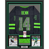Framed Autographed/Signed Jamie Benn 35x39 Dallas Black Hockey Jersey JSA COA