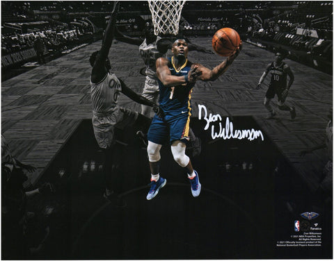 Zion Williamson Pelicans Signed 11x14 Reverse Layup vs Magic Spotlight Photo
