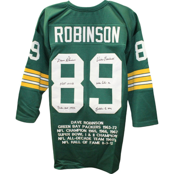 Dave Robinson Autographed Custom Green Stat 2XL Jersey 3 Insc JSA 48494