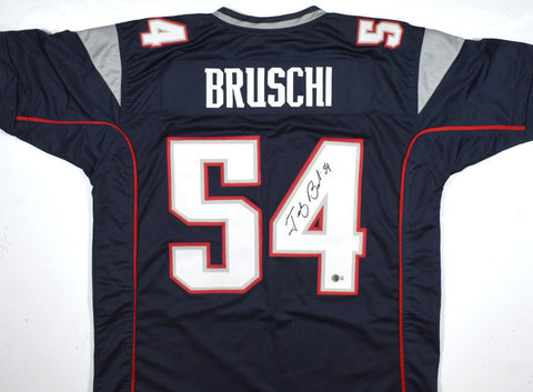 Tedy Bruschi Autographed Blue Pro Style Jersey-Beckett W Hologram *Black *UP 4