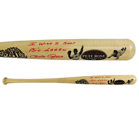 Pete Rose Signed Cincinnati Reds Cooperstown Engraved Blonde Bat with Insc