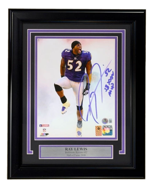 Ray Lewis Signed Framed 8x10 Baltimore Ravens Photo SB XXXV MVP BAS