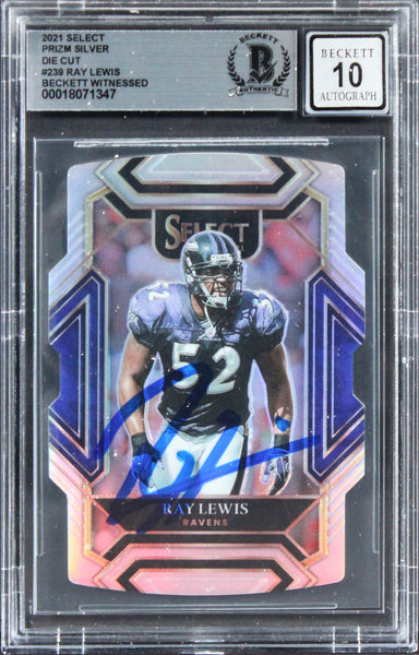 Ray Lewis Signed 2021 Select Prizm Silver Die Cut #239 Card Auto 10! BAS Slabbed