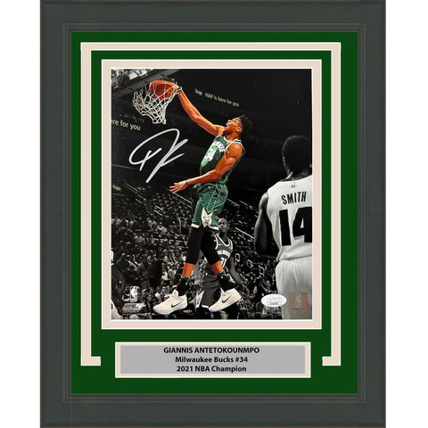 Framed Autographed/Signed Giannis Antetokounmpo Bucks 8x10 Photo JSA COA #9