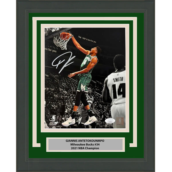 Framed Autographed/Signed Giannis Antetokounmpo Bucks 8x10 Photo JSA COA #9