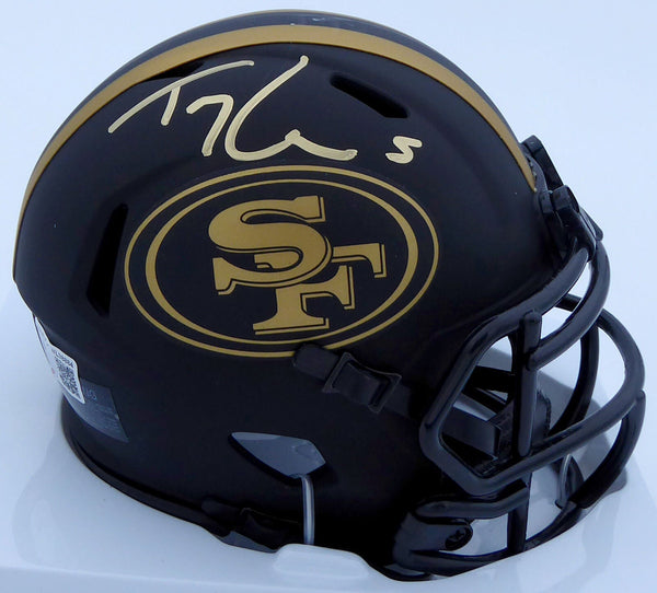 TREY LANCE AUTOGRAPHED 49ERS ECLIPSE BLACK SPEED MINI HELMET BECKETT QR 194735