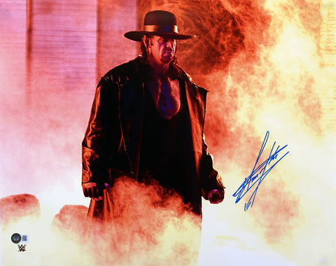 The Undertaker WWE Authentic Signed 16x20 Horizontal Fire Photo BAS Witnessed